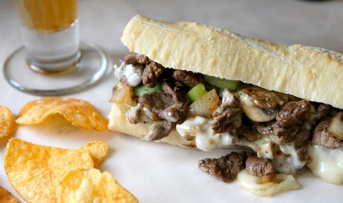 Bison cheesesteak sandwich